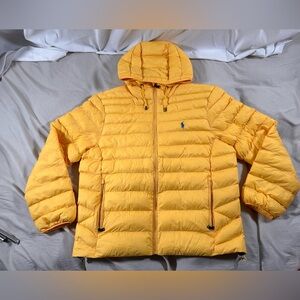 Polo Ralph Lauren Yellow Packable Lightweight Puffer Hooded Jacket Large